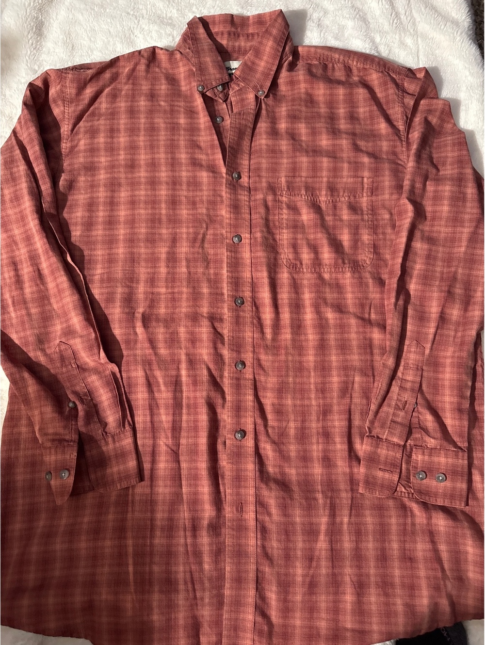 Wrangler Riata Men's Long Sleeve Button-Up Plaid Shirt, Rust Red